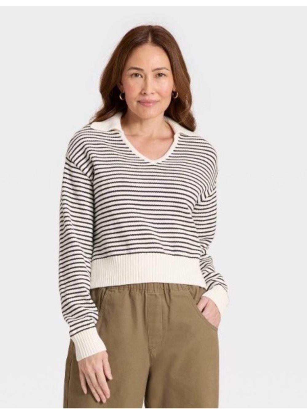 *Striped V-Neck Collared Sweater - Black & White Universal Threads*